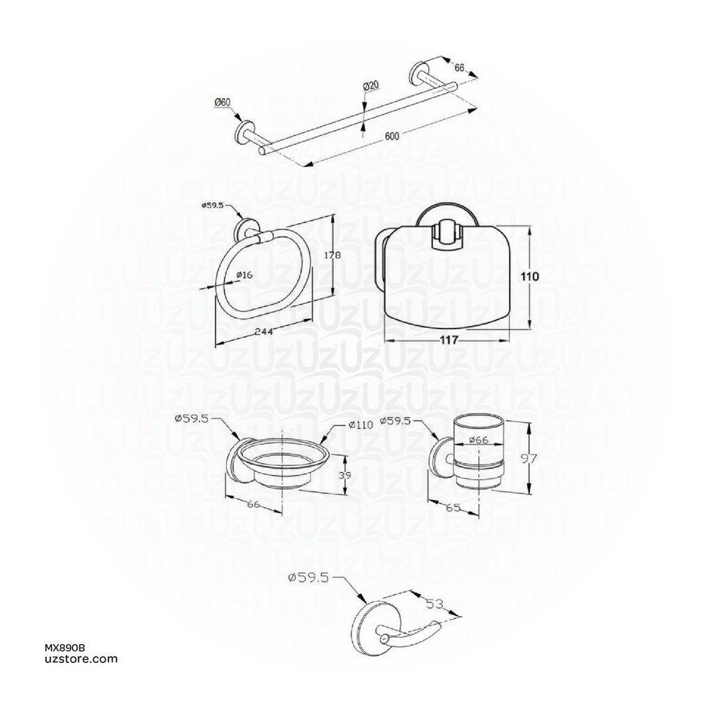 Kludi RAK Caliber 210210.BK1 Bathroom accessories, 6pcs Black