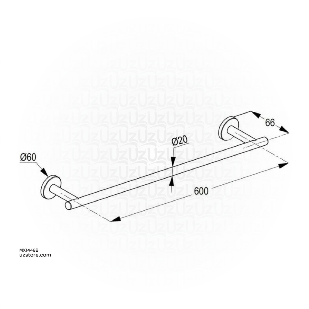 Kludi RAK Brass Single Towel Bar Black 600mm RAK 21001.Bk1