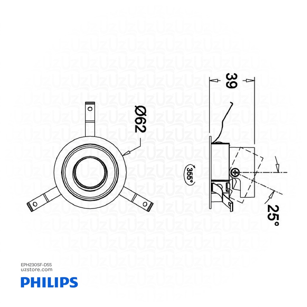 Philips LED Downlight Frame 2'' White RS378Z M43 D55 R-R AJ D BK 824110127252