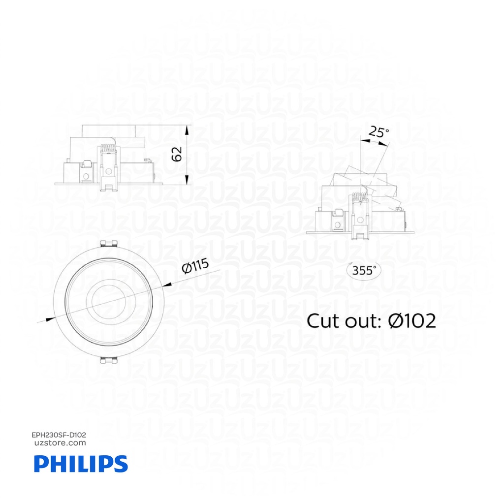 Philips LED Downlight Frame 4'' White RS378Z M55 D102 R-R AJ D 824110127262