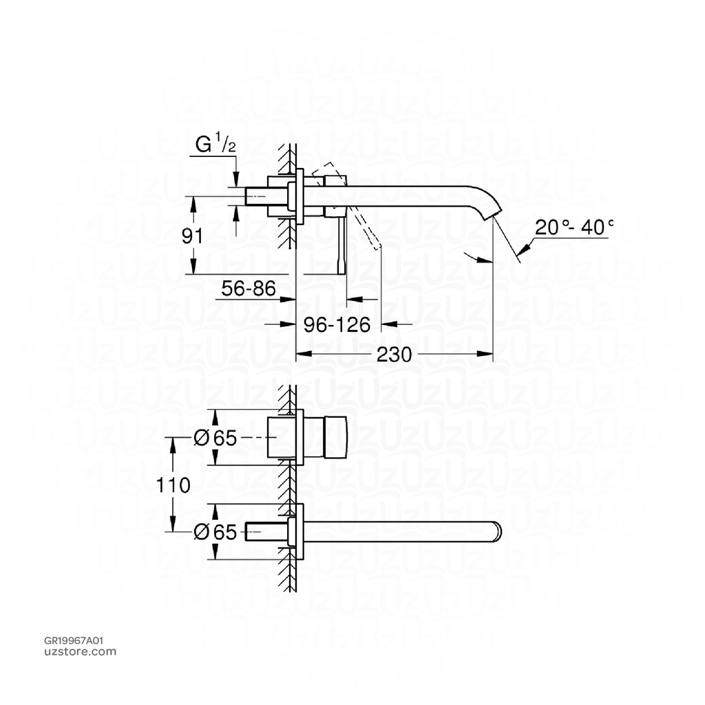 GROHE Essence New OHM trimset basin 2-h 5,7l L 19967A01