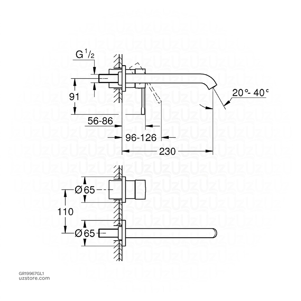 GROHE Essence New OHM trimset basin 2-h 5,7l L 19967GL1