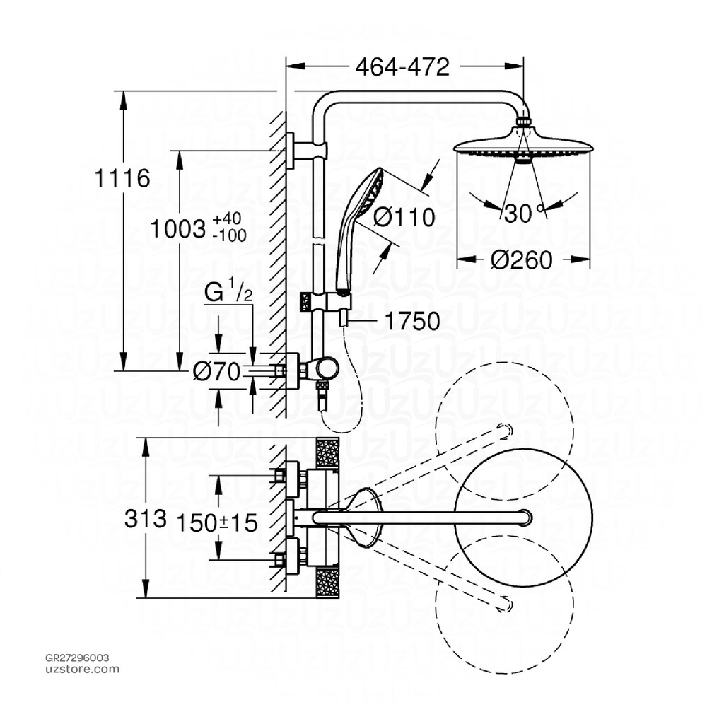 GROHE Euphoria 260 shower system THM CoolT27296003