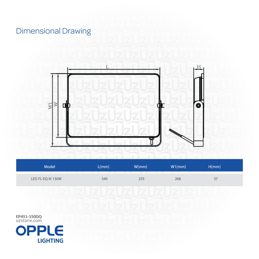 OPPLE 150W LED Flood Light EQIII 150W-6500K-GY-GP Dayllight 709000055300