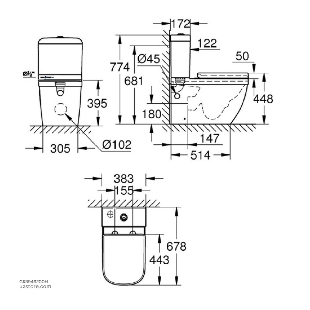 GROHE Euro Ceram WC cls cpld riml univ.outl 3946200H