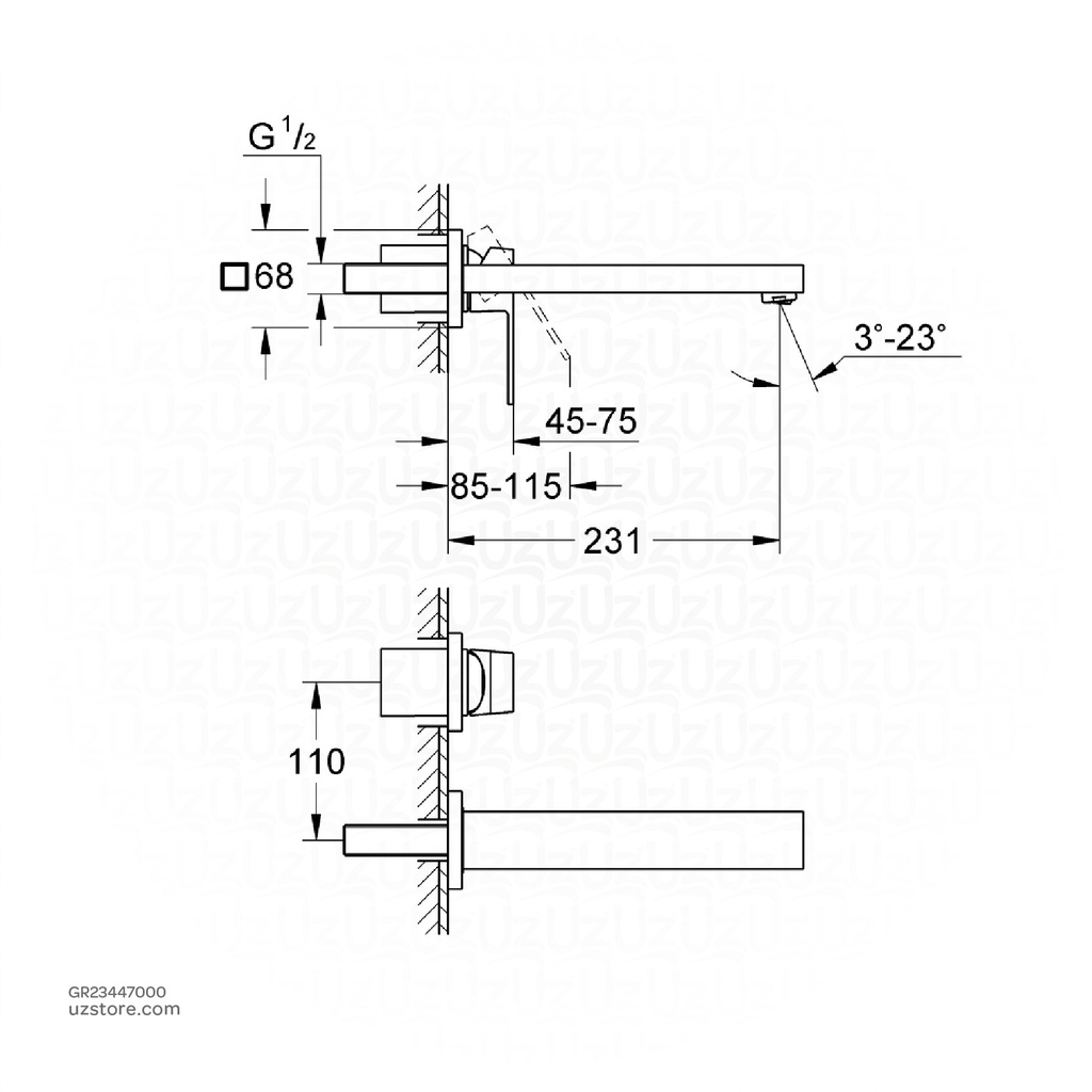 GROHE Eurocube OHM trimset basin 2-h wall 23447000