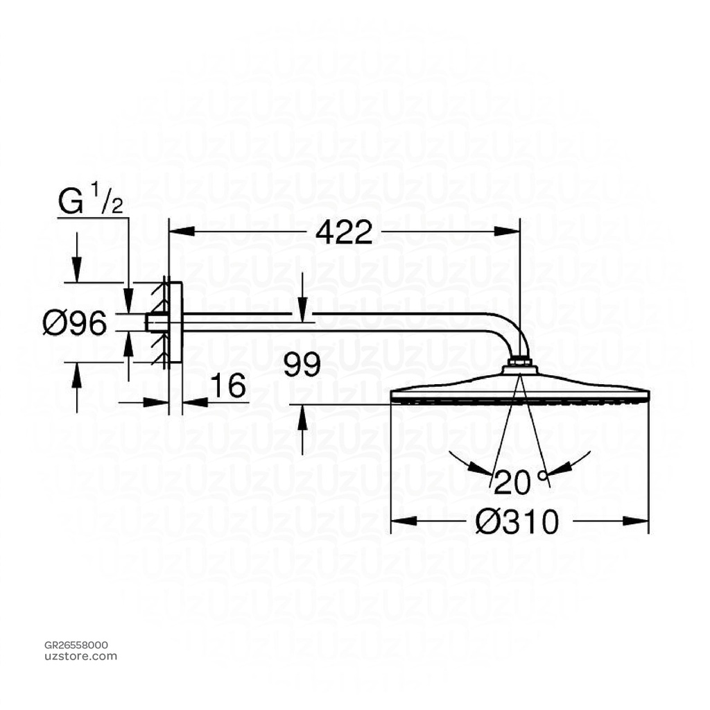 GROHE RSH 310 Mono headshw set 422mm 9,5l 26558000