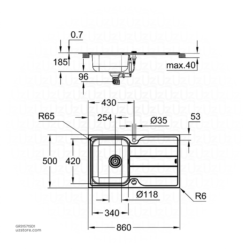 GROHE K500 Sink 45 -S 86/50 1.0 rev 31571SD1