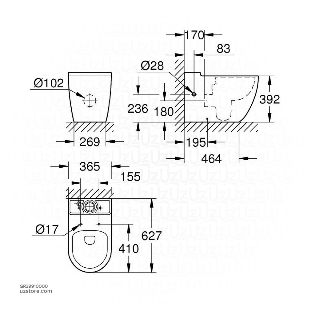 GROHE Bau Ceramic WC floorstand. riml hor.outl39910000