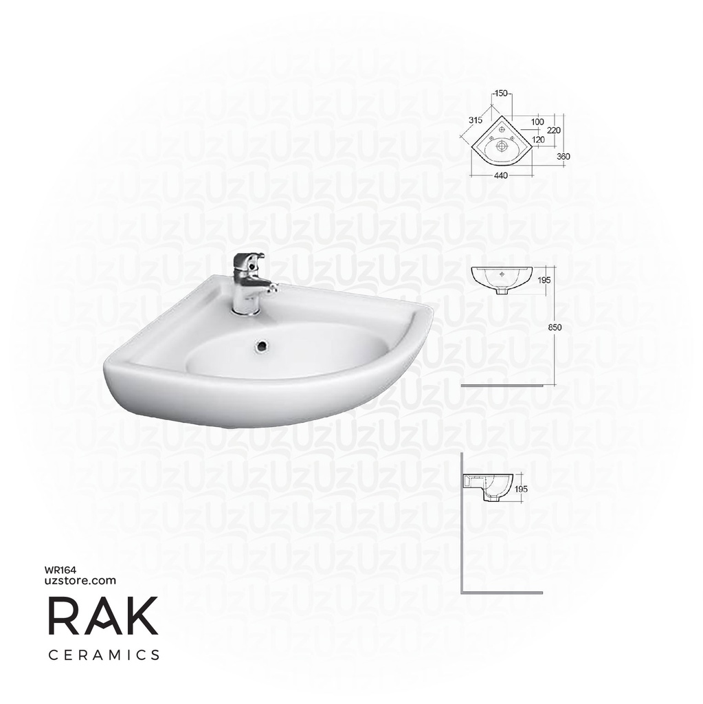 RAK Ceramic Compact Corner Wash Basin 44CM CO2601AWHA