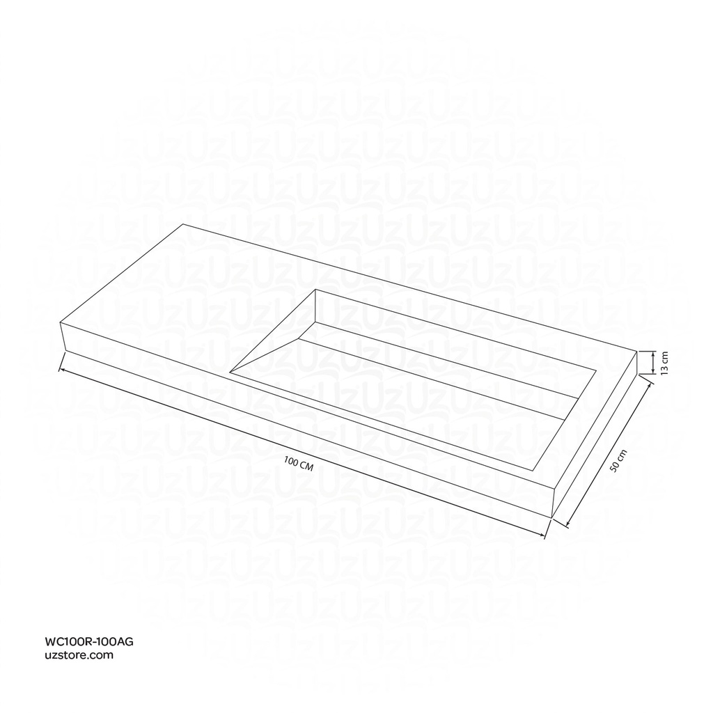 Sintered stone basin Sink on Right side 100S-R Armani gray  100x50x13cm