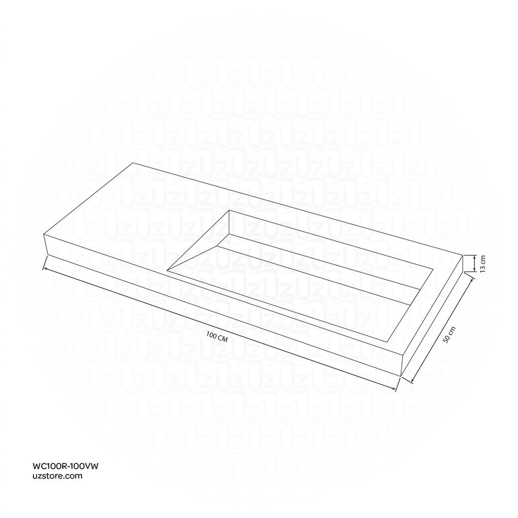 Sintered stone basin Sink on Right side 100S-R  Volakas white  100x50x13cm