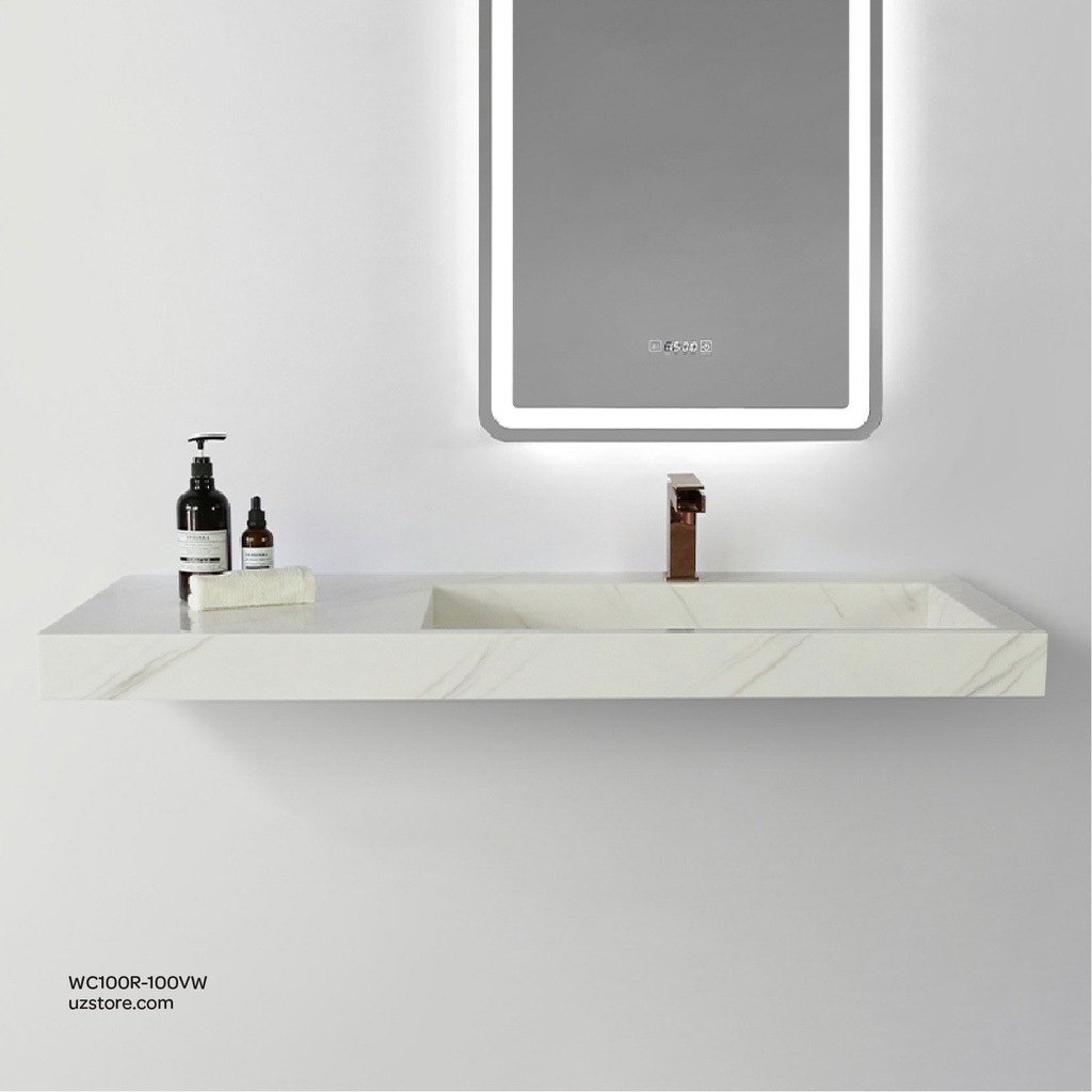 Sintered stone basin Sink on Right side 100S-R  Volakas white  100x50x13cm