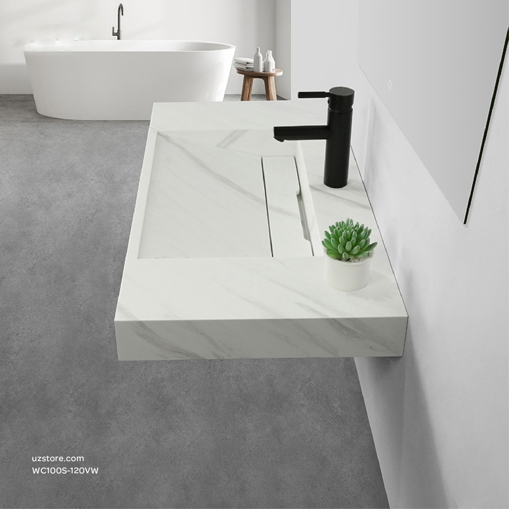Sintered stone basin Sink on the middle 120S Volakas white  120x50x13cm