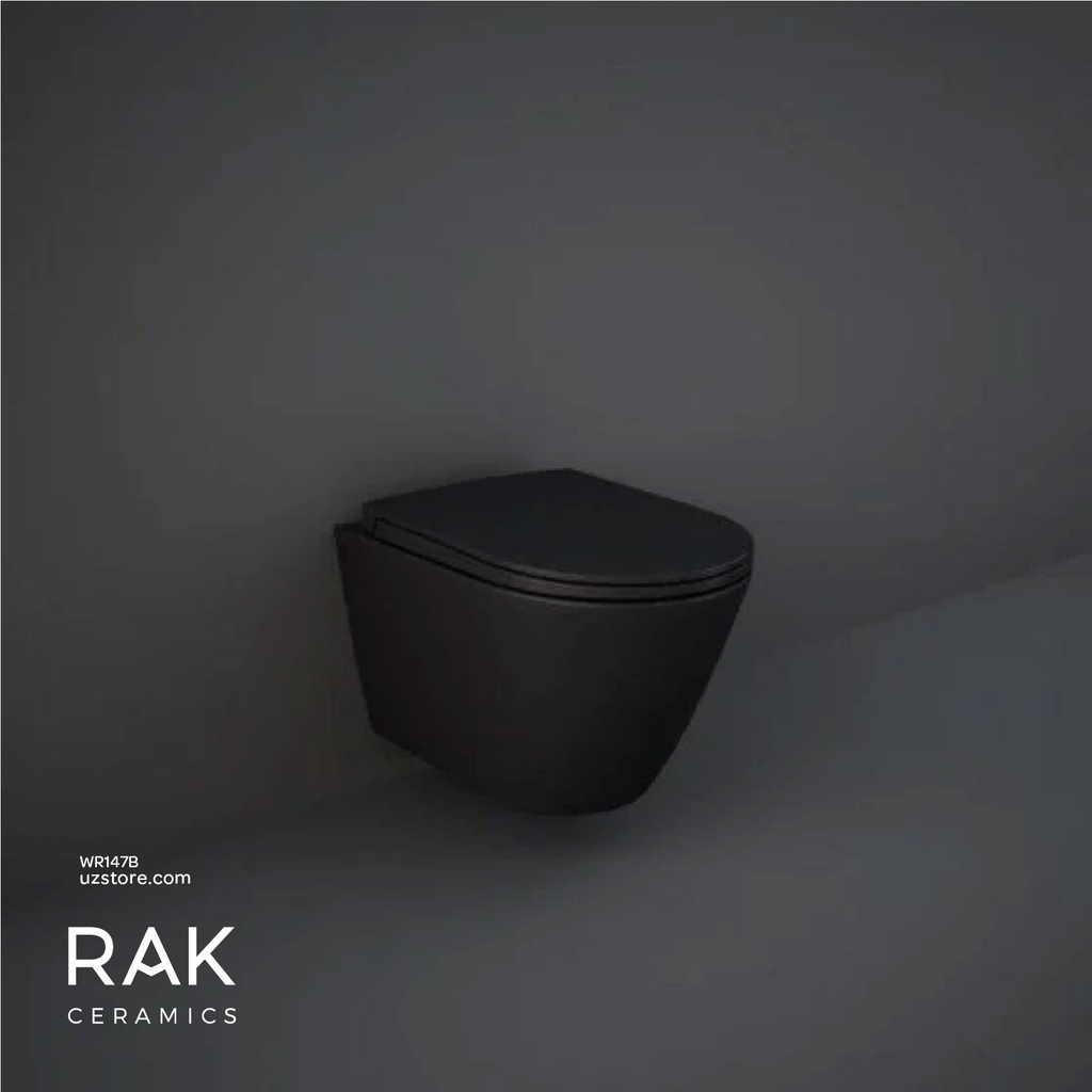RAK Ceramics Resort 365mm Wall Hung WC - Matt Black RST23504A+RSTSC3901504