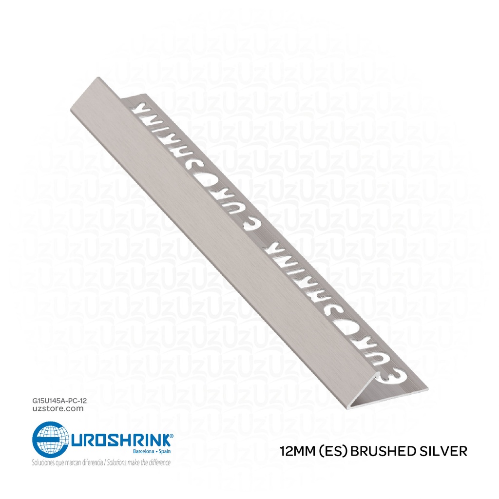 [G15U145A-PC-12] UROSHRINK Spain Tile Corner Steel Trim 145A-PC-12 Plata Cepillado 12MM (ES) Brushed Silver