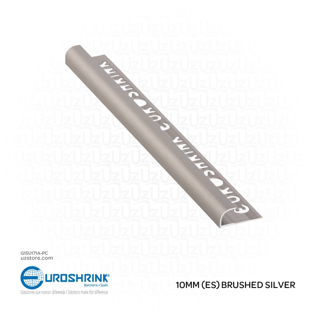 UROSHRINK Spain Tile Corner Steel Trim 171A-PC Plata Cepillado 10MM (ES) Brushed Silver
