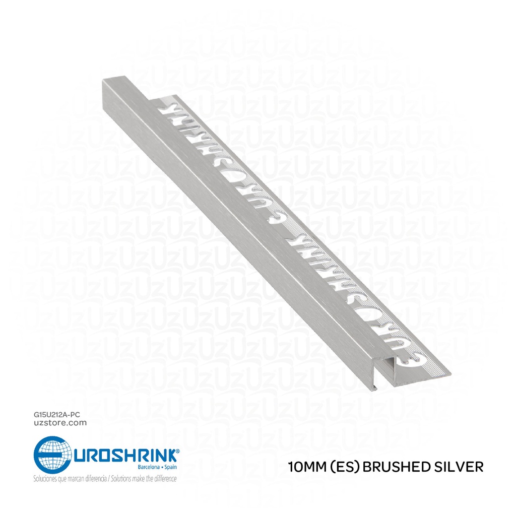 UROSHRINK Spain Tile Corner Steel Trim 212A-PC Plata Ceillado 10MM (ES) Brushed Silver