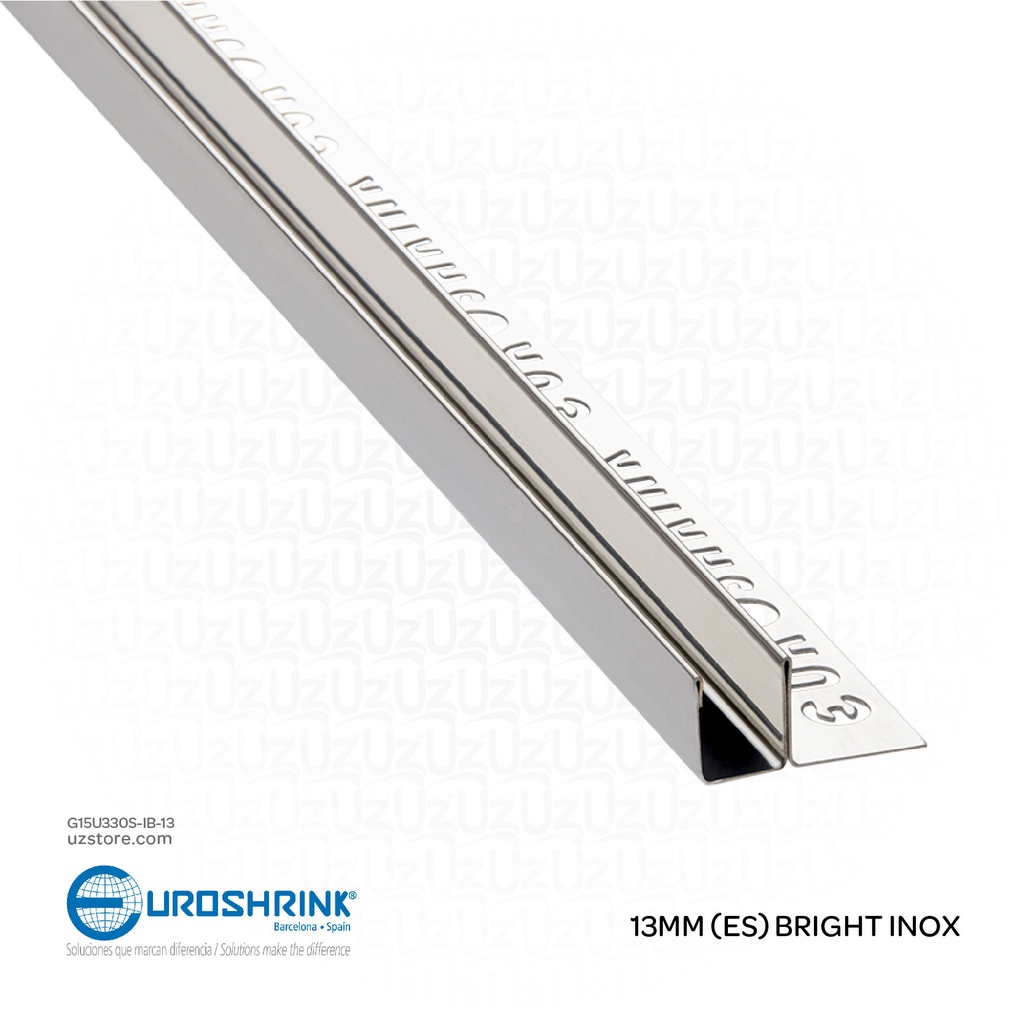 UROSHRINK Spain Tile Corner Steel Trim 330S-IB-13 Inox Brillio 13MM (ES) Bright Inox