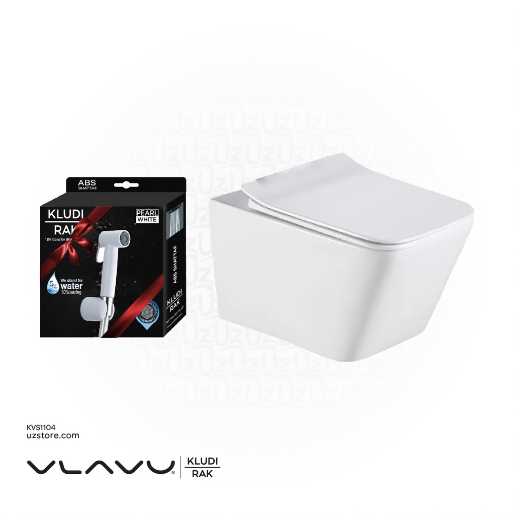 Vlavu wall-hung toilet trap , UF seat cover 1104 520*335*310mm + Kludi rak white shattaf