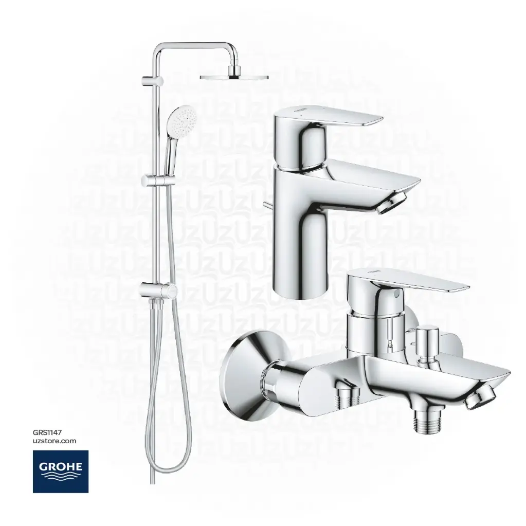 Grohe Bundle 147 (BauEdge Basin Mixer + (BauEdge Shower Mixer + Rain Shower Set )