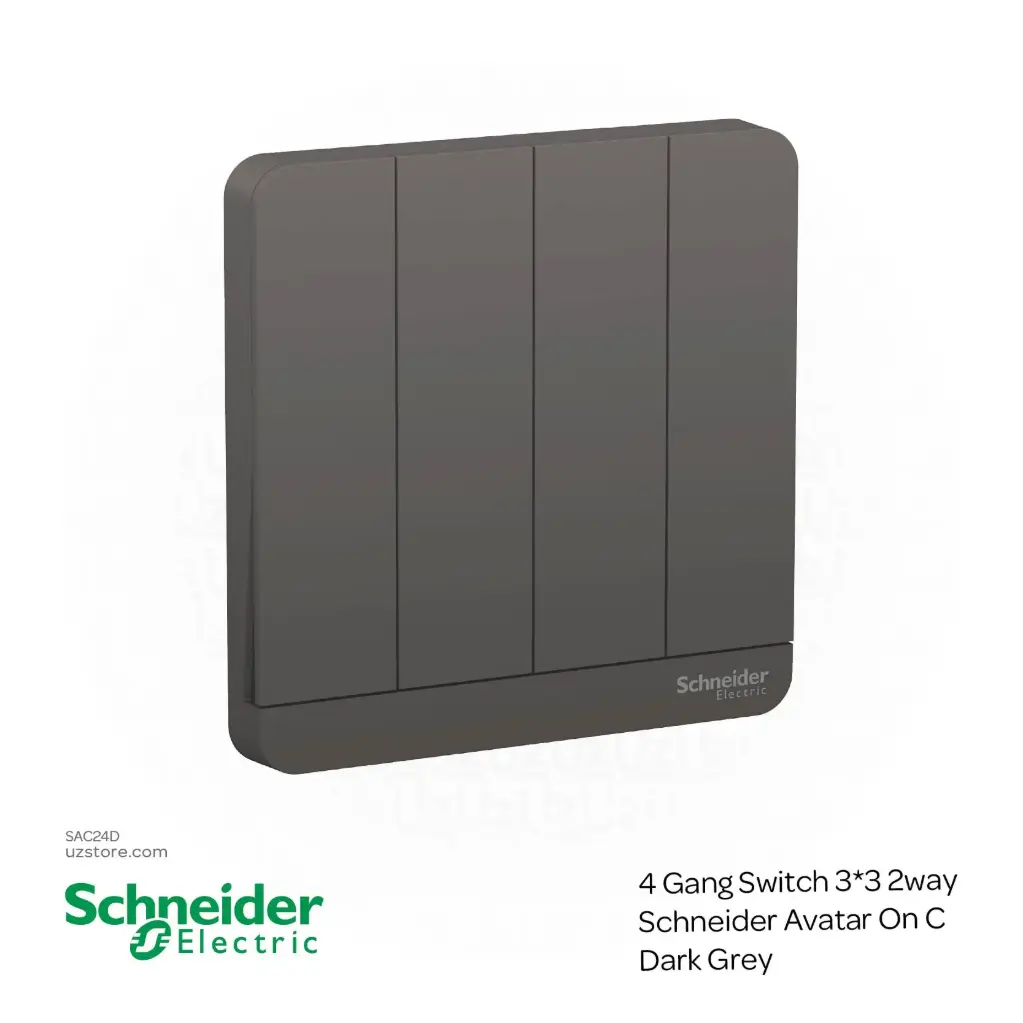 4 Gang 2way Switch 3*3 Schneider Avatar On C Dark Grey