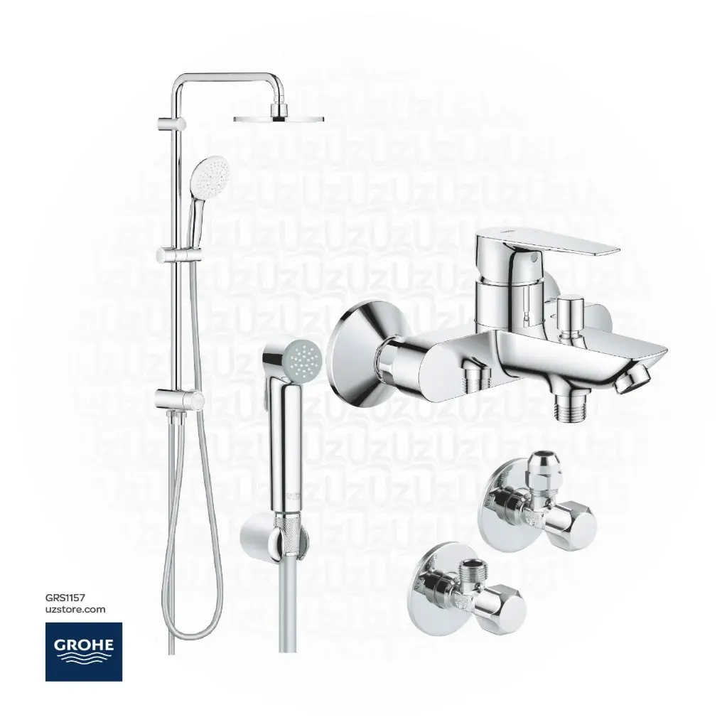 GROHE Bundle 157 ( Shower Mixer + Rain Shower Set + 3 angle Valves +Chrome shattaf )   