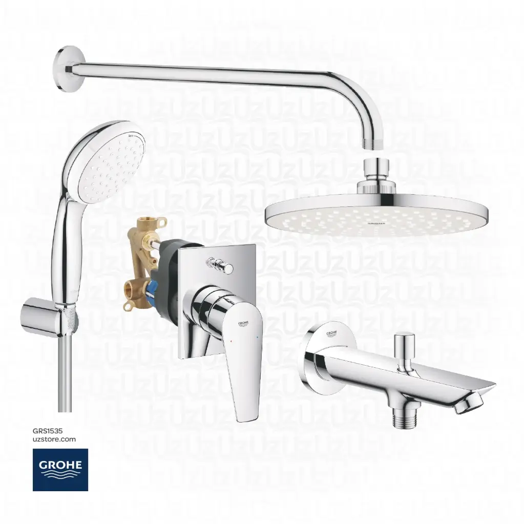 GROHE Concealed Shower Bundle 535 (BauEdge Square OHM set bath  +Concealed body+ Head Shower 20 cm + shower arm 40 cm +Hand Shower set +Bath spout with diverter)   