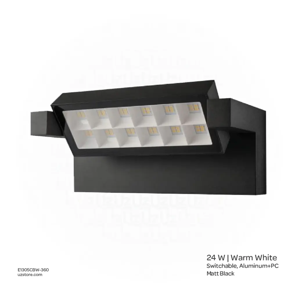 OPTARA Outdoor Adjustable Wall Light - 24WW, 3000K/4000K/6000K Switchable, Aluminum+PC, Matt Black SH-W202409/360