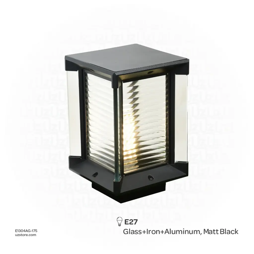 KNVIX - Wall Mount Outdoor Light - E27, 175×175×270mm, Glass+Iron+Aluminum, Matt Black,  999-175