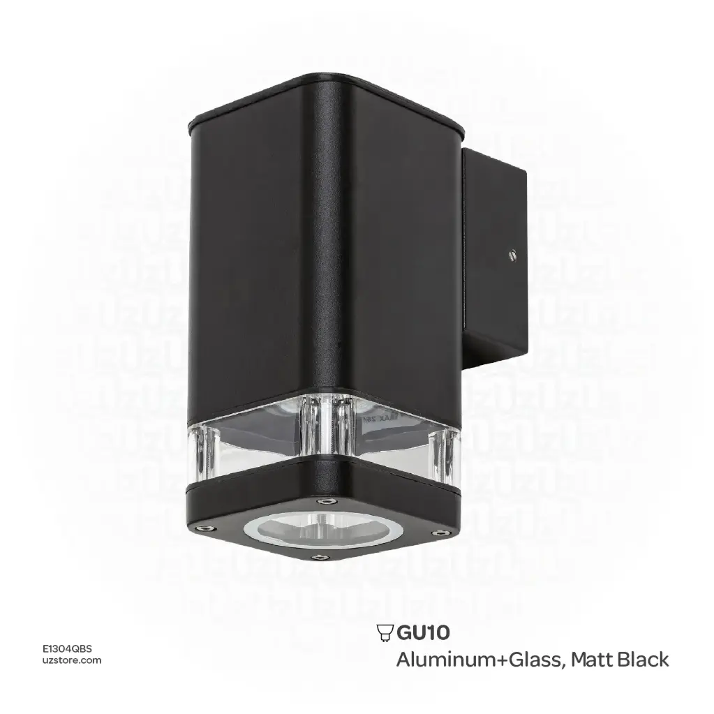 [E1304QBS] KNVIX - Wall Outdoor Light - GU10, 80×115×160mm, Aluminum+Glass, Matt Black,  6168/1 GU10