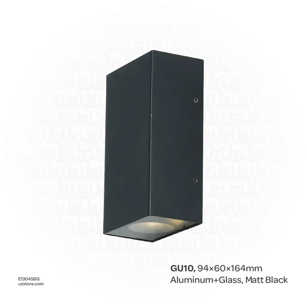 [E1304SBQ] كنفيكس - إضاءة خارجية جدارية- GU10، 94×60×164mm ، ألومنيوم وزجاج، أسود مطفي،  9709 GU10