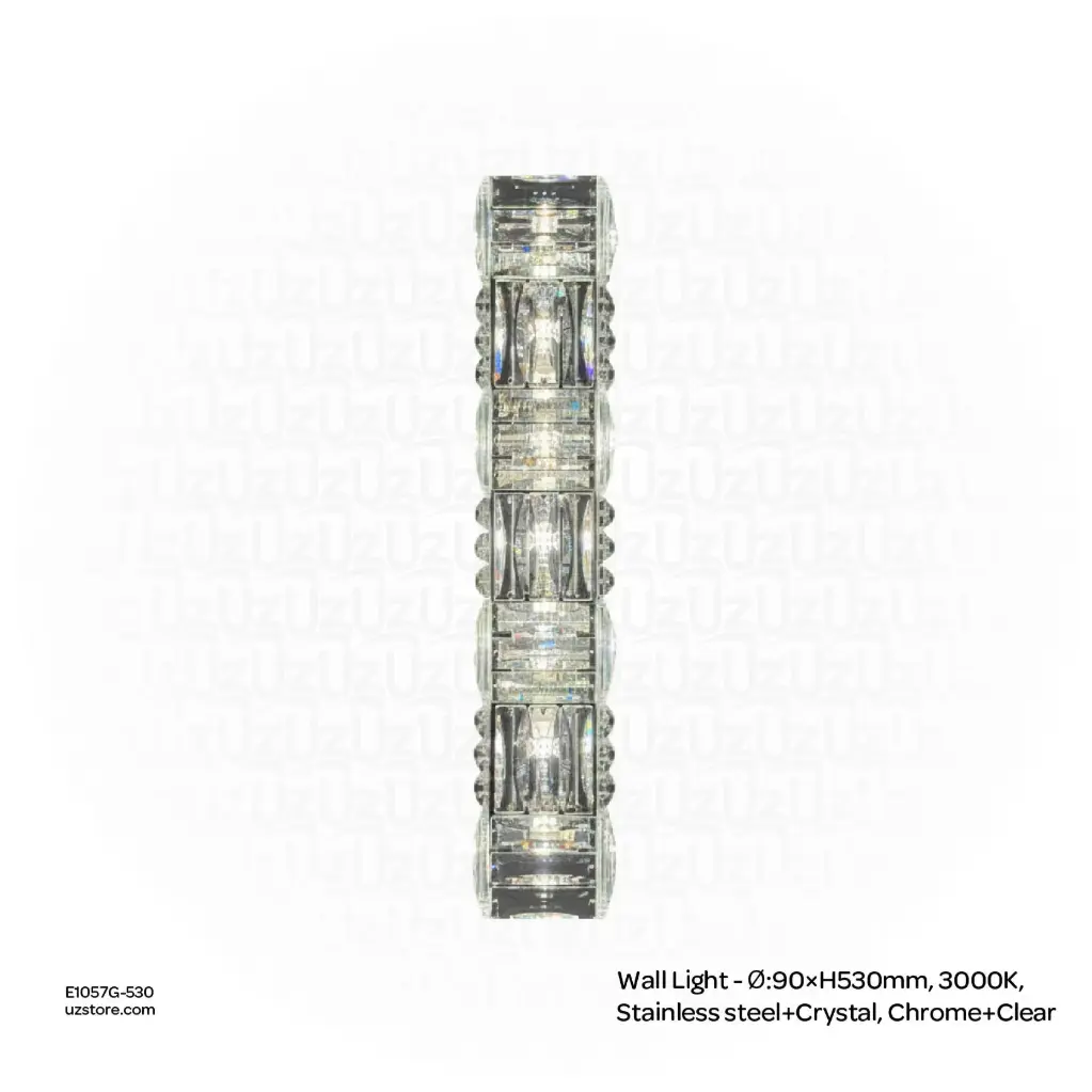 OPTARA Wall Light - Ø:90×H530mm, 3000K, Stainless steel+Crystal, Chrome+Clear 88165-7