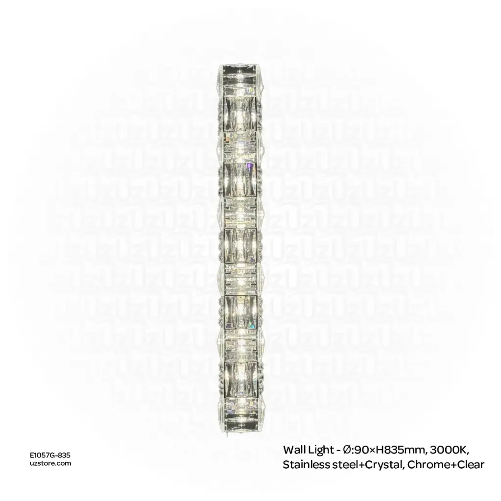 [E1057G-835] OPTARA Wall Light - Ø:90×H835mm, 3000K, Stainless steel+Crystal, Chrome+Clear 88165-11