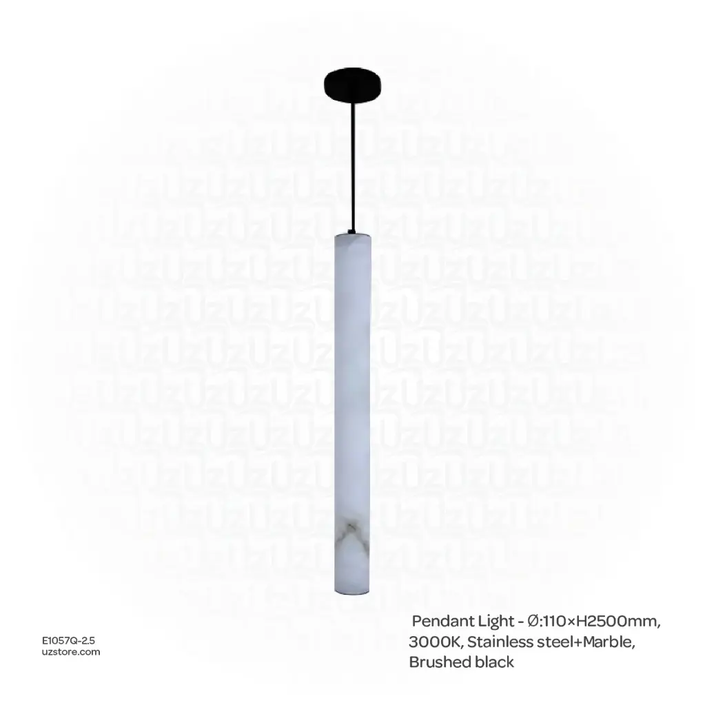 OPTARA Pendant Light - Ø:110×H2500mm, 3000K, Stainless steel+Marble, Brushed black D5689-1