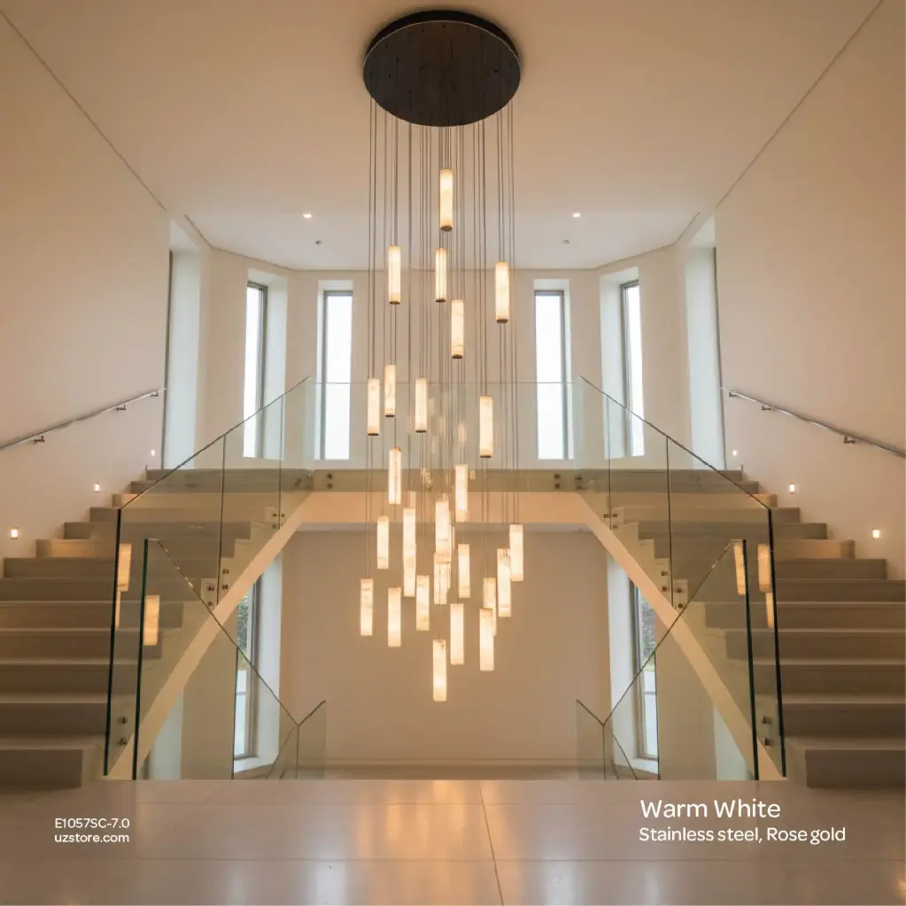 OPTARA Pendant Light - Ø:800×H7000mm, 3000K, Stainless steel+Marble, Brushed black 5689-800-32