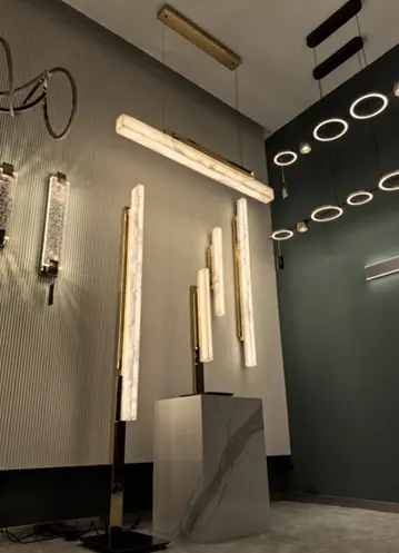 أوبتارا إضاءة معلقة - L:1200×H2500mm, 3000K, ستانلس ستيل+رخام, ذهبي مرآة D6739-1200