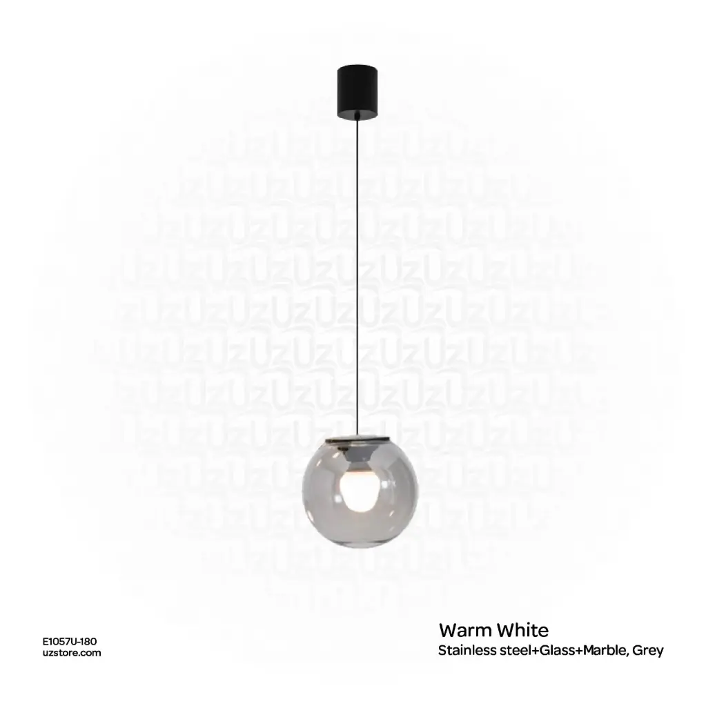 OPTARA Pendant Light - Ø:180×H2500mm, 3000K, Stainless steel+Glass+Marble, Grey D33098-180-1L