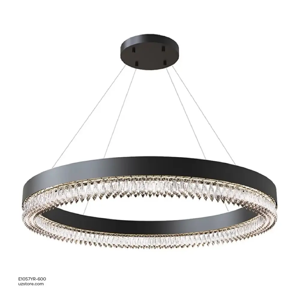 OPTARA Pendant Light - Ø:600×H2500mm, 3000K, Stainless steel+Crystal, Mirror black D22830-600