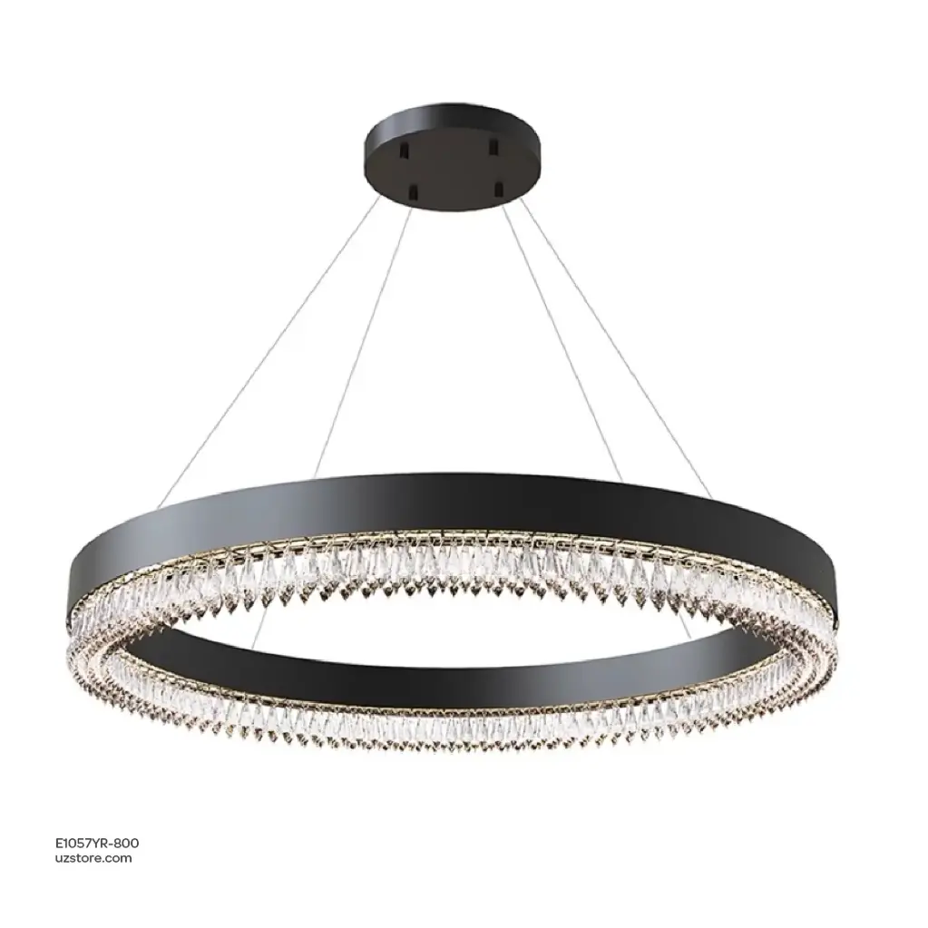 OPTARA Pendant Light - Ø:800×H2500mm, 3000K, Stainless steel+Crystal, Mirror black D22830-800
