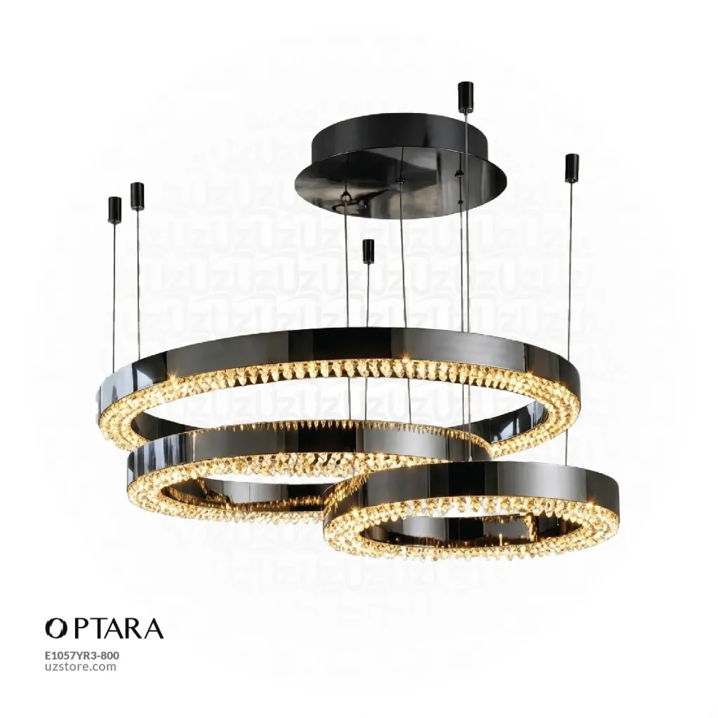 OPTARA Pendant Light - Ø:450×1, 800×1 , 600×1 Split H2500mm, 3000K, Stainless steel+Crystal, Mirror black 22830-45+60+80
