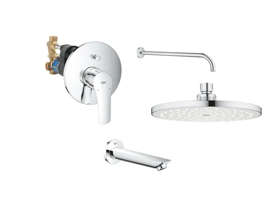 GROHE Concealed Shower Bundle 539 (Eurosmart  tremsit 2-way set+ Cosmopolitan 200 head shower set + bath spout )  