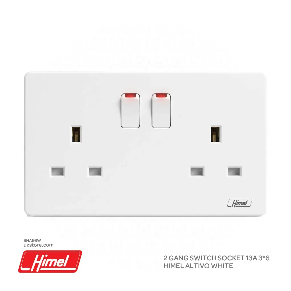 2 Gang Switch socket 13A 3*6 Himel Altivo White HWDALT13SS