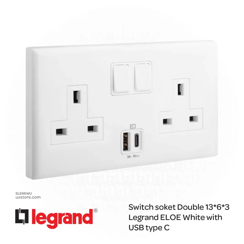 Switch soket Double 13*6*3 Legrand ELOE White with USB type C