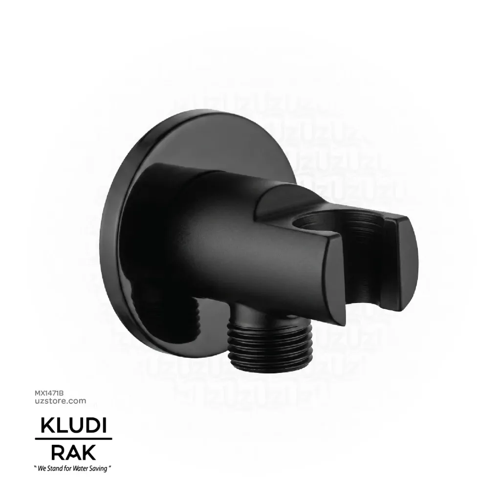 [MX1471B] KLUDI RAK Black Wall Supply with Shower Holder Brass DN 15, Size 32 x 89 mm Matt Black  RAK22082.BK2