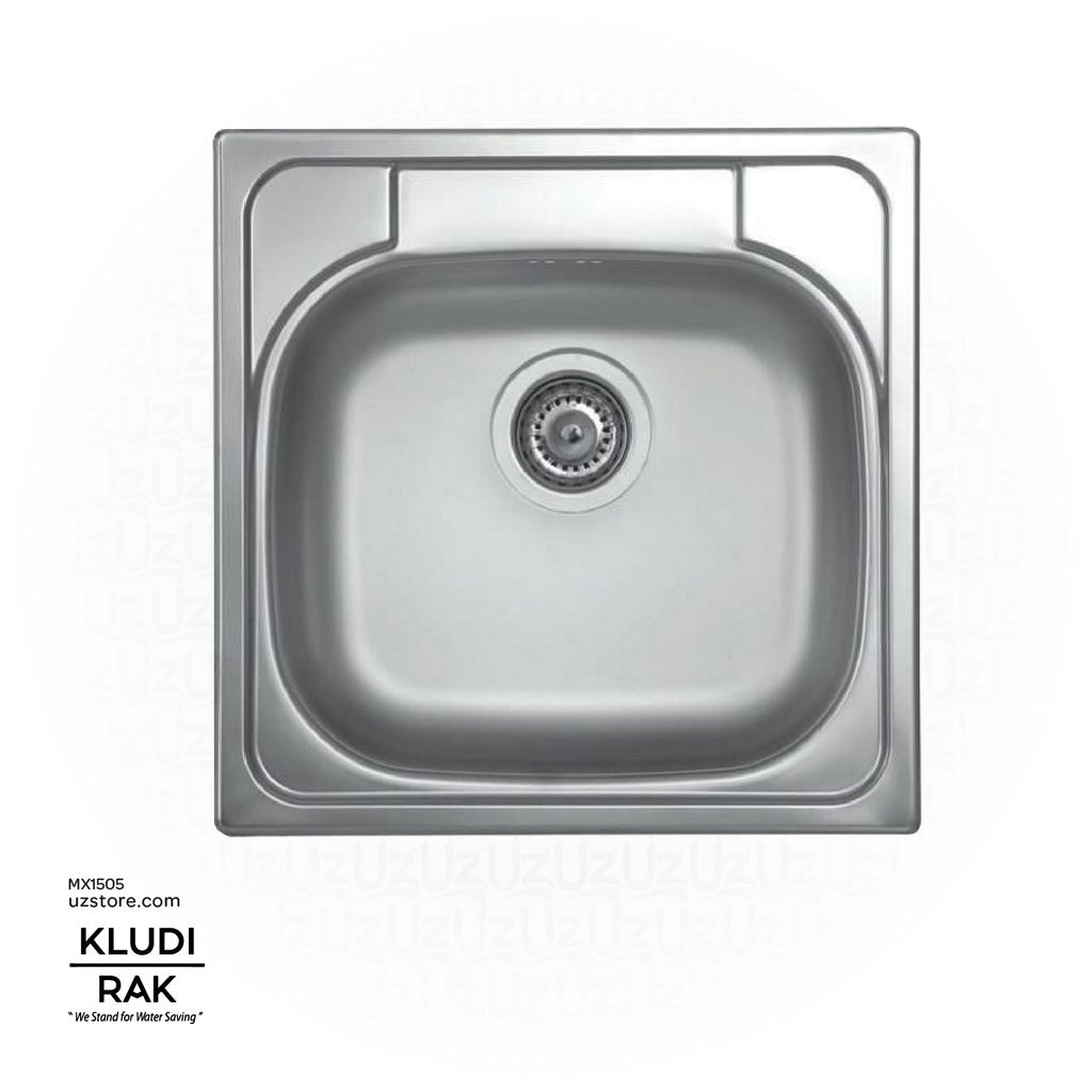 KLUDI RAK Inset Sink 48X48 Single Bowl Single Drainer S.S 304 Satin finish 3.5" Waste with siphons RAK90840