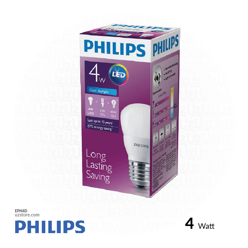 فيليبس لمبة إضاءة ليد بقوة 4 واط، كلفن 6500 ضوء نهاري بارد أبيض
PHILIPS E27