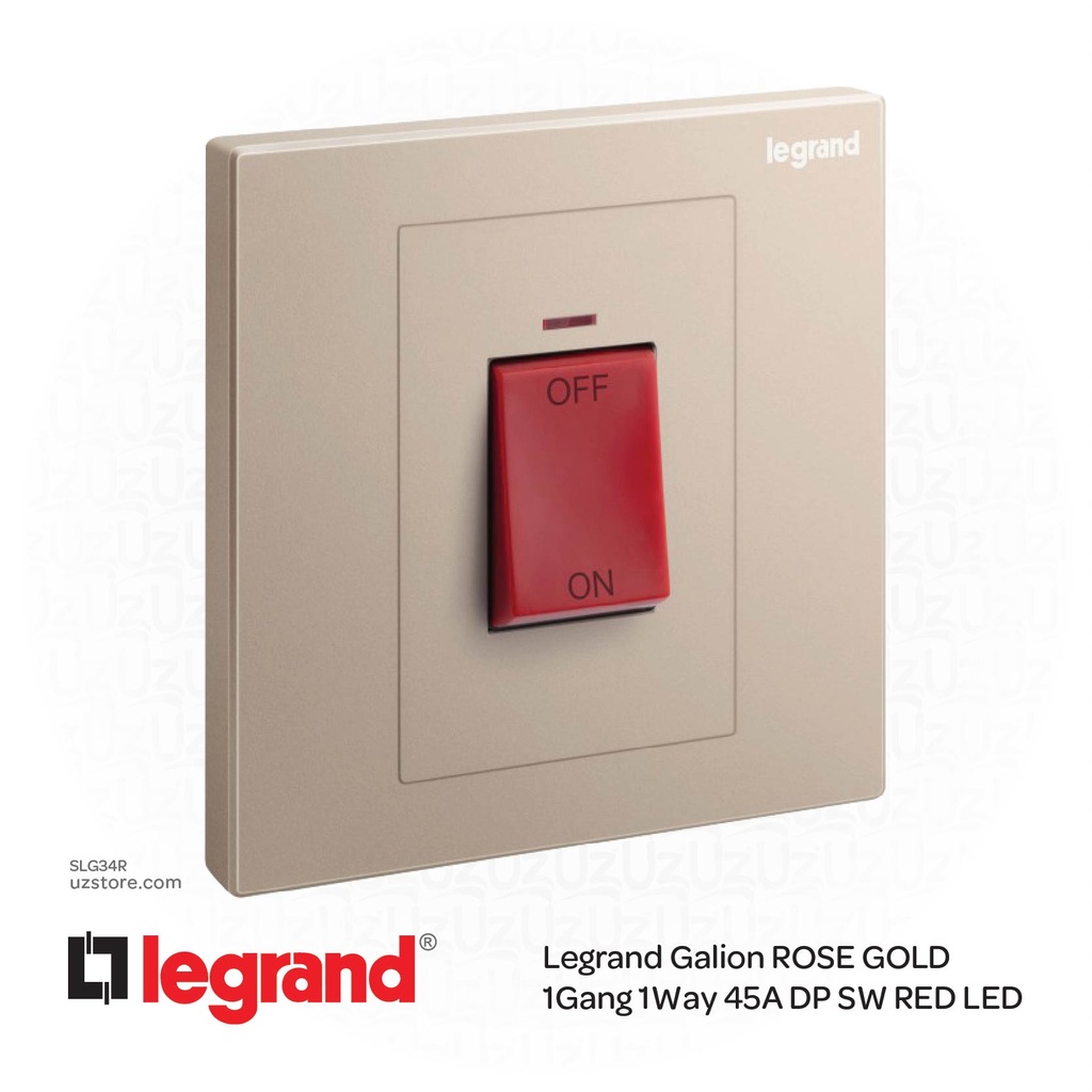 Legrand Galion ROSE GOLD 1Gang 1Way 45A DP SW RED LED