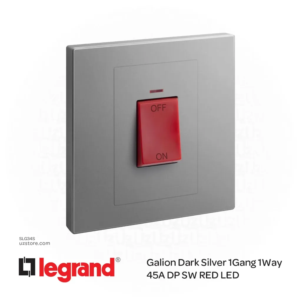 Legrand Galion Dark Silver 1Gang 1Way 45A DP SW RED LED 