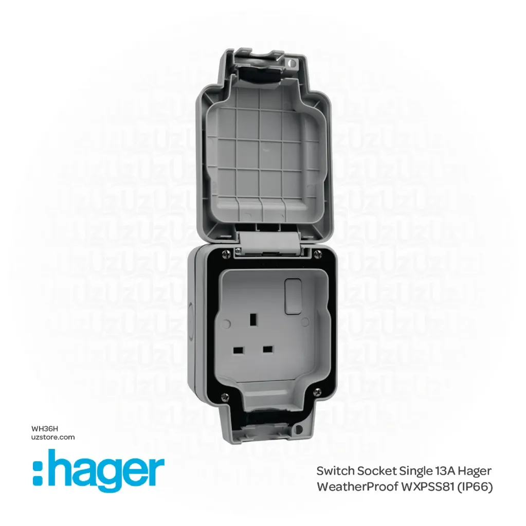 Switch Socket Single 13A Hager WeatherProof WXPSS81 (IP66)